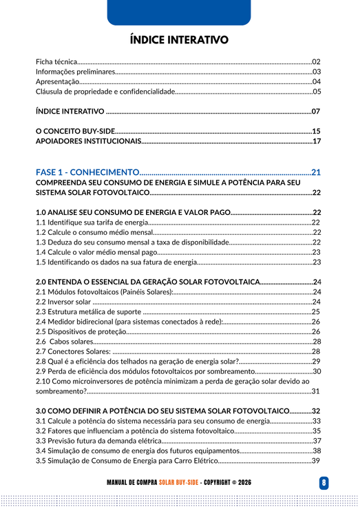 Página 8 do Manual Solar Buy-Side: índice interativo