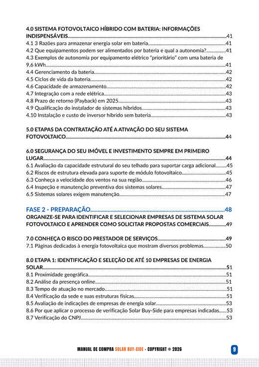 Página 9 do Manual Solar Buy-Side: índice interativo